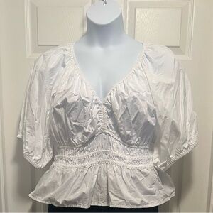 Old Navy White Ruched Peplum Blouse
